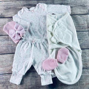 Preemie Floral Gown Pant +Swaddle and Hospital Hat